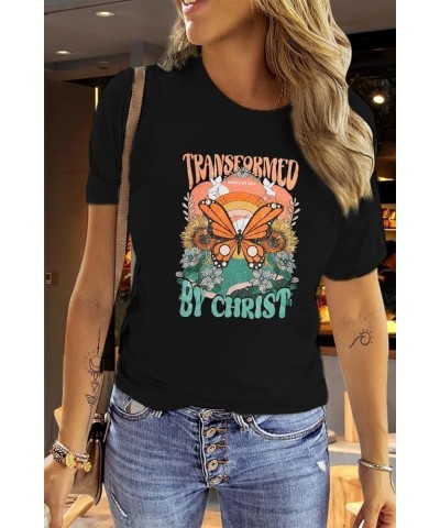 Womens Christian Shirts Religious Faith Tshirt Retro Christian Jesus Inspirational Graphic Tees Tops Black $9.43 Tops