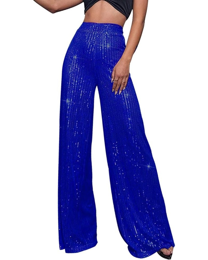 Sequin Pants for Women Wide Leg Elastic High Waist Sparkle Pants Bling Shiny Glitter Loose Bell Bottom Trousers Bu1 $11.50 Pants