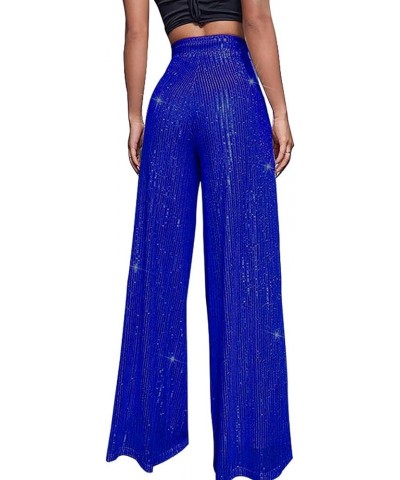 Sequin Pants for Women Wide Leg Elastic High Waist Sparkle Pants Bling Shiny Glitter Loose Bell Bottom Trousers Bu1 $11.50 Pants