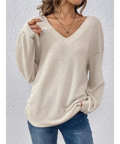 Women's Ribbed Backless Long Sleeve Top Criss Cross Back Tee Shirts Sweater Apricot $19.79 Sweaters