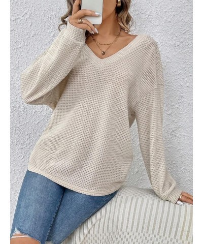 Women's Ribbed Backless Long Sleeve Top Criss Cross Back Tee Shirts Sweater Apricot $19.79 Sweaters