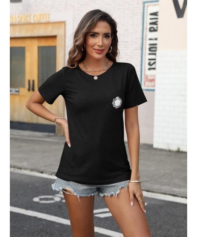 Women's Crew Neck Short Sleeve Summer Sunflower Graphic Printed Tee Vintage T-Shirt with Pockets Loose Fitting Tops Black $13...