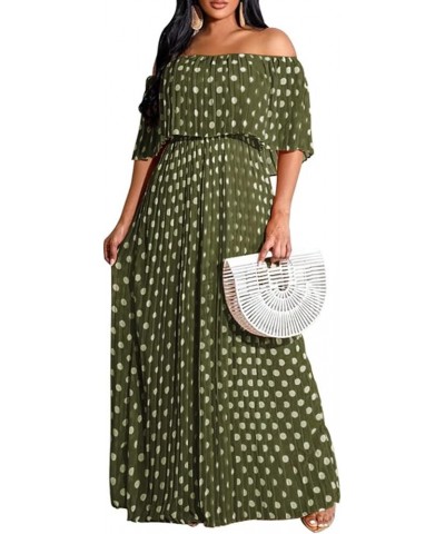 Womens Sexy Off Shoulder Ruffle Color Block Irregular Hem Boho Chiffon Maxi Dress Polka Dot Army Green $20.20 Dresses