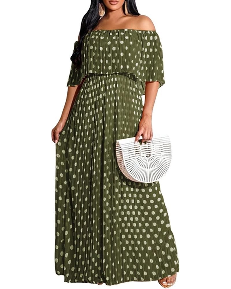 Womens Sexy Off Shoulder Ruffle Color Block Irregular Hem Boho Chiffon Maxi Dress Polka Dot Army Green $20.20 Dresses