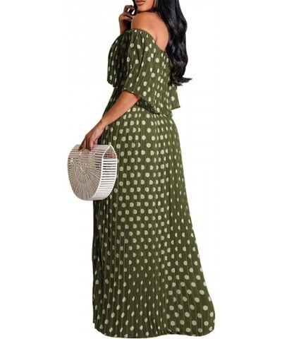 Womens Sexy Off Shoulder Ruffle Color Block Irregular Hem Boho Chiffon Maxi Dress Polka Dot Army Green $20.20 Dresses