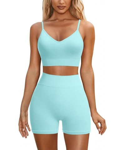 Seamless Workout Sets for Women Criss-Cross Back Strappy Sports Bras High Waist Biker Shorts 2 Piece Gym Yoga Outfits Green $...