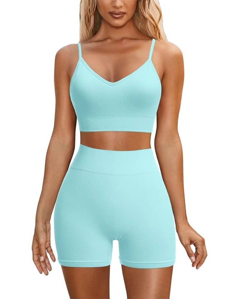 Seamless Workout Sets for Women Criss-Cross Back Strappy Sports Bras High Waist Biker Shorts 2 Piece Gym Yoga Outfits Green $...