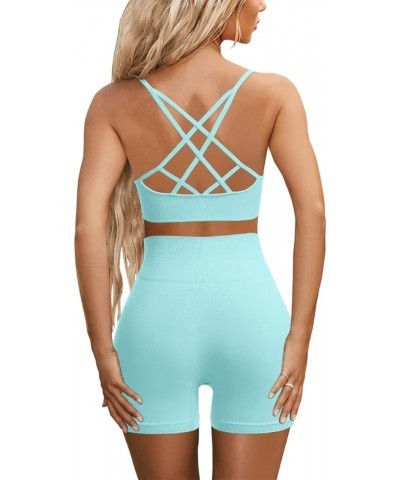 Seamless Workout Sets for Women Criss-Cross Back Strappy Sports Bras High Waist Biker Shorts 2 Piece Gym Yoga Outfits Green $...