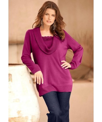 Women's Plus Size Lace-Trim Cowl Neck Sweater Sunset Coral $21.73 Others