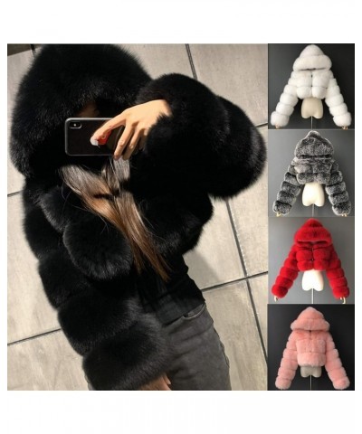 Womens Faux Fur Coat Jacket Warm Open Front Crop Solid Color Shaggy Hooded Cardigan Outwear Dark Gray $31.08 Coats