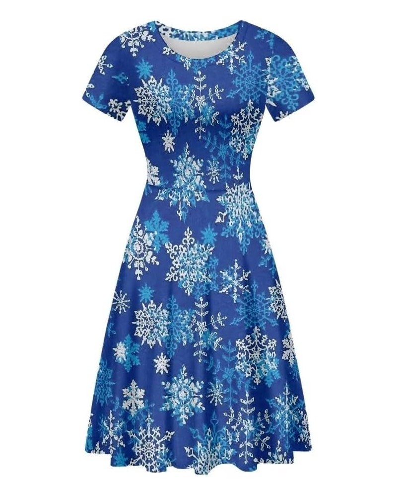 Women's Cute Print Short Sleeve Unique Casual Flared A Line Party Short Dress Snowflake Christmas $13.67 Dresses