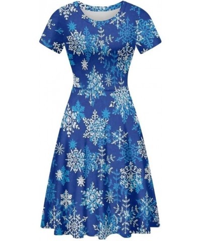 Women's Cute Print Short Sleeve Unique Casual Flared A Line Party Short Dress Snowflake Christmas $13.67 Dresses