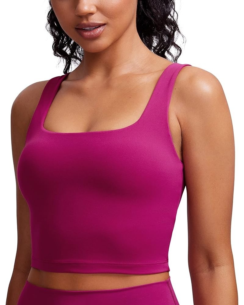 Butterluxe Womens Square Neck Longline Sports Bra - Workout Crop Tank Tops Padded with Built in Shelf Yoga Bra Magenta Purple...