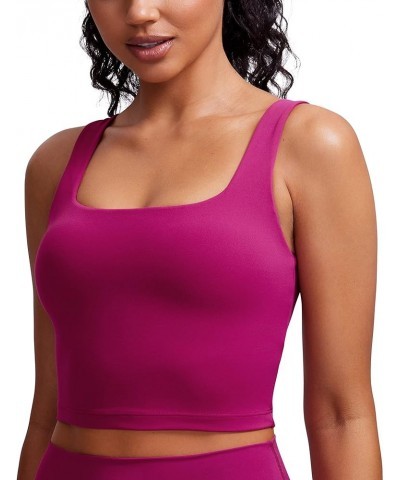 Butterluxe Womens Square Neck Longline Sports Bra - Workout Crop Tank Tops Padded with Built in Shelf Yoga Bra Magenta Purple...