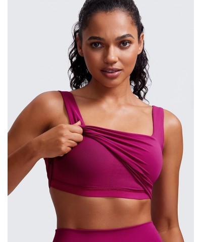 Butterluxe Womens Square Neck Longline Sports Bra - Workout Crop Tank Tops Padded with Built in Shelf Yoga Bra Magenta Purple...