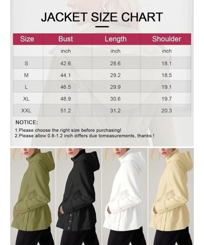 Women's Water Resistant Hooded Raincoat Long Sleeve Zip Up Elastic Waist Lightweight Anorak Jacket Waterproof Beige White $23...