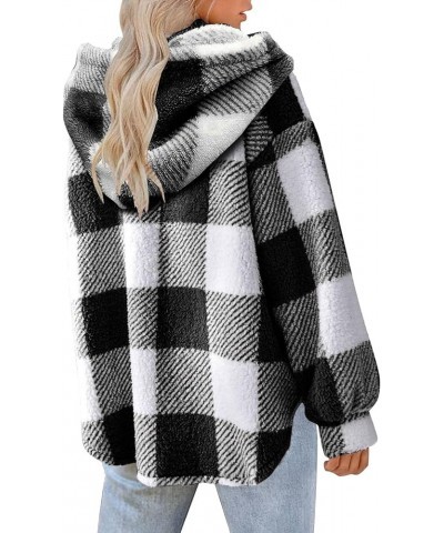 Womens Fuzzy Fur Plaid Jacket Warm Winter Coats Fleece Button Down Peacoat Flannel Shacket Jacket Sherpa Hoodie Plus 03-black...