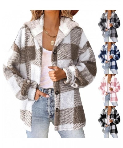 Womens Fuzzy Fur Plaid Jacket Warm Winter Coats Fleece Button Down Peacoat Flannel Shacket Jacket Sherpa Hoodie Plus 03-black...