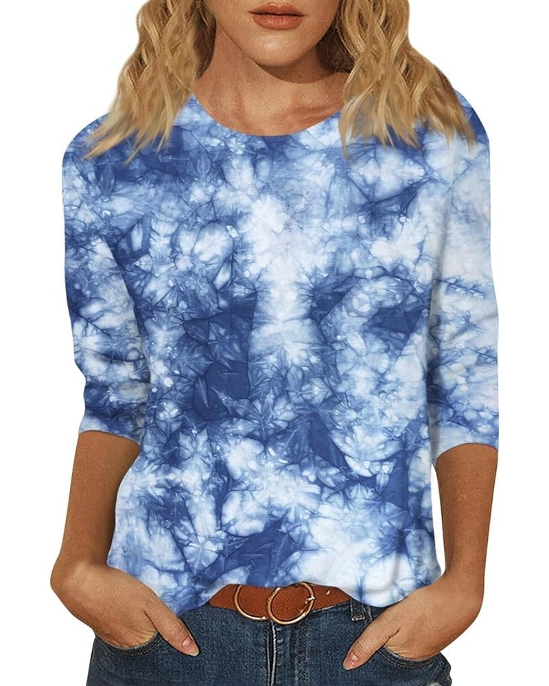 3/4 Sleeve Tops for Women Fashion Casual Round Neck Shirts Vintage Floral Print Loose Fitting Blouses 06-blue $7.08 Accessories