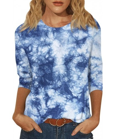 3/4 Sleeve Tops for Women Fashion Casual Round Neck Shirts Vintage Floral Print Loose Fitting Blouses 06-blue $7.08 Accessories