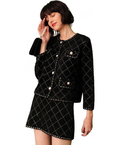 Women's Elegant Suit Jacket Coat and Skirt Set Black-23 $31.68 Suits