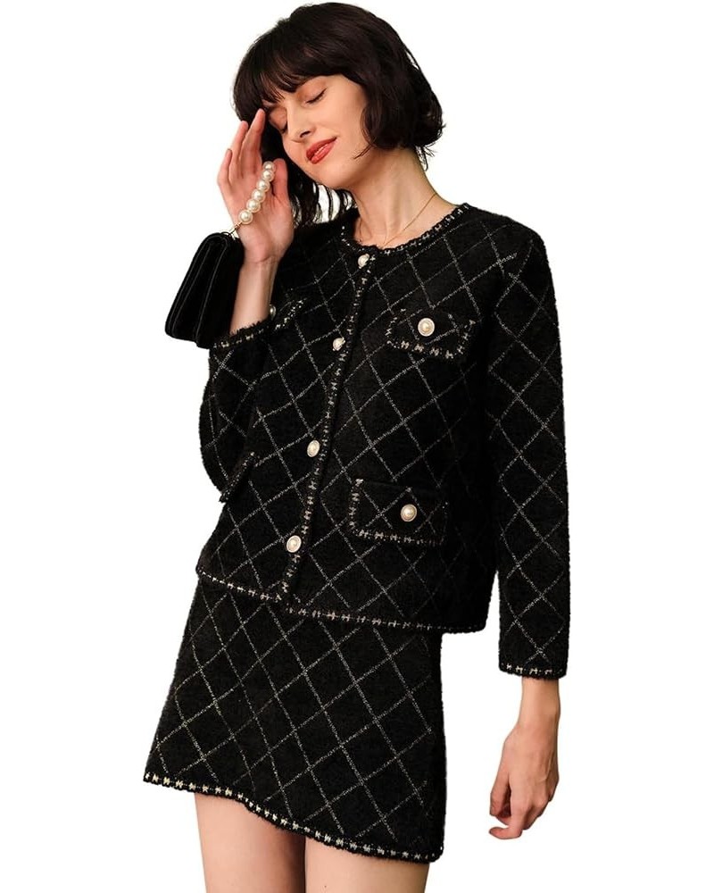 Women's Elegant Suit Jacket Coat and Skirt Set Black-23 $31.68 Suits