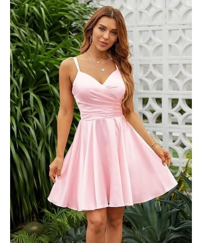 Satin Homecoming Dresses for Teens Short Spaghetti Straps V Neck Prom Party Cocktail Gowns with Pockets Lilac $34.79 Dresses