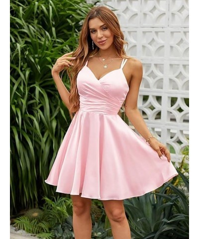 Satin Homecoming Dresses for Teens Short Spaghetti Straps V Neck Prom Party Cocktail Gowns with Pockets Lilac $34.79 Dresses