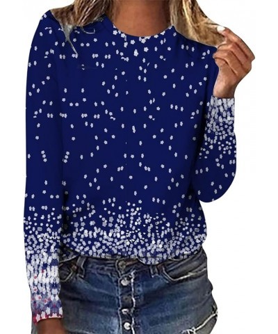 Women's Fall Fashion 2024 Long Sleeve Casual Elegant Round Neck Pullover Blouse Loose Floral Printed Shirt 03-dark Blue $5.35...