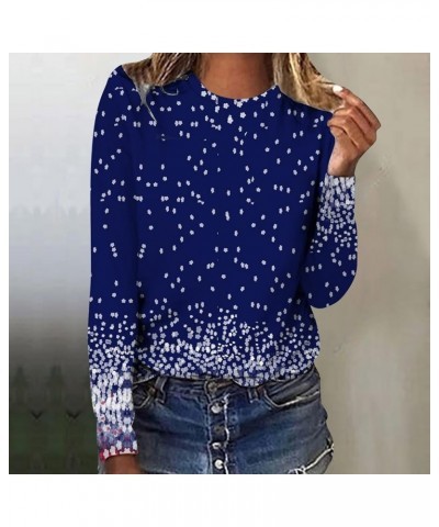 Women's Fall Fashion 2024 Long Sleeve Casual Elegant Round Neck Pullover Blouse Loose Floral Printed Shirt 03-dark Blue $5.35...