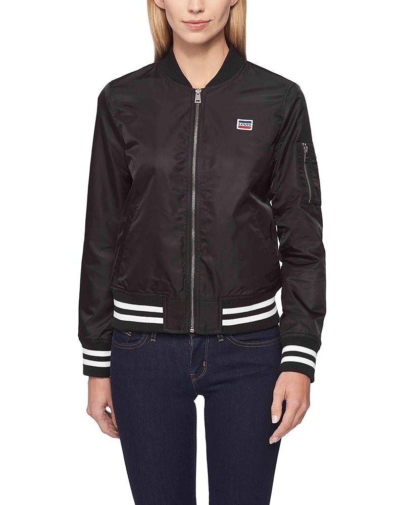 Women's Retro Stripe Rib Knit Bomber Jacket (Standard and Plus Sizes) Black $28.17 Jackets