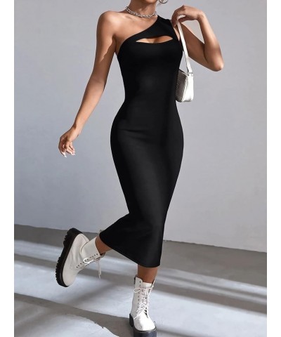 Women's Summer One Shoulder Long Formal Dresses Cutout Sleeveless Ruched Bodycon Elegant Party Maxi Dress Black $12.98 Dresses