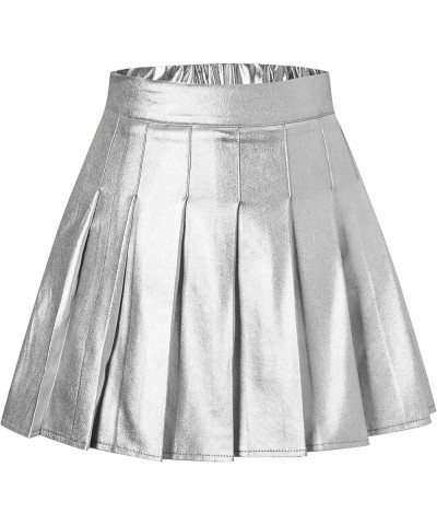 Women's Pleated Mini Skirt with Comfy Casual Stretchy Band Skater Skirt, US XS - US 4XL A Plain-silvery $12.96 Skirts