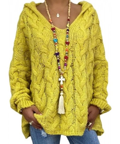 Women's Oversized Chunky Cable Knit Pullover Hooded Sweaters V Neck Long Sleeve Loose Hoodies Plus Size 19-yellow15 $19.37 Ac...