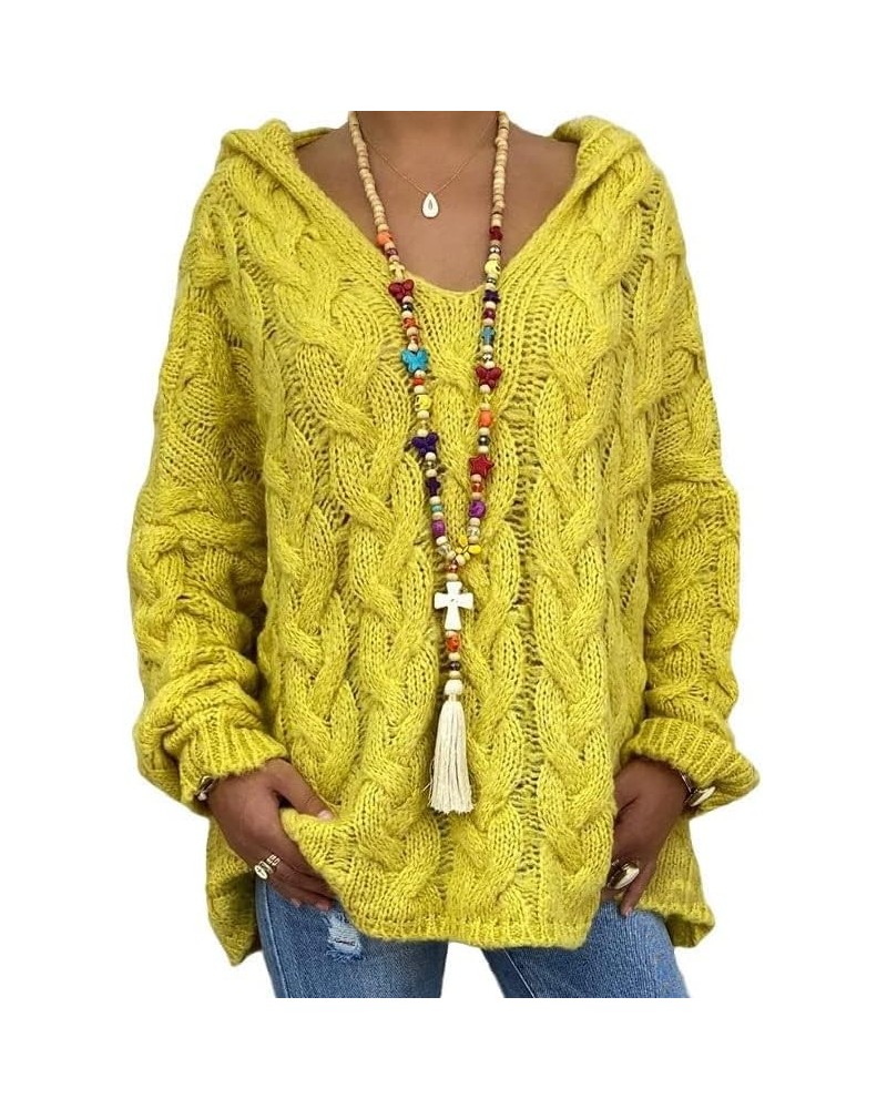 Women's Oversized Chunky Cable Knit Pullover Hooded Sweaters V Neck Long Sleeve Loose Hoodies Plus Size 19-yellow15 $19.37 Ac...