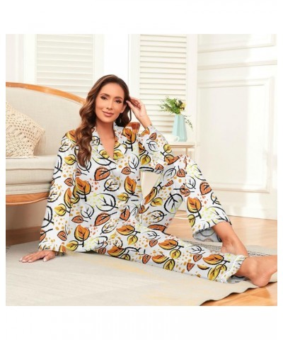 Avocado Heart Fruits Black Silky Pajamas Women, Lightweight, Womens Long Sleeve Sleepwear, S Size Orange Leaves Fall $16.80 S...