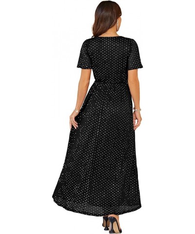 Simplee Women's Fall Wedding Guest Maxi Dress Boho Flowy V Neck Short Sleeve Semi Formal Sparkly Bridesmaid Dress Black $30.0...