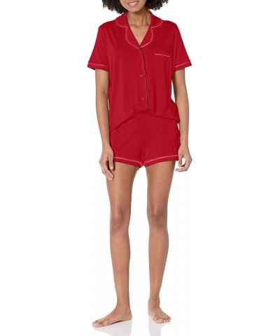 Women's Bella Short Sleeve Top & Boxer Pajama Set Sindoor Red/ Sindoor Red $22.65 Sleep & Lounge