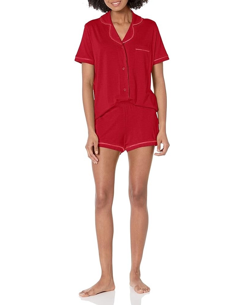 Women's Bella Short Sleeve Top & Boxer Pajama Set Sindoor Red/ Sindoor Red $22.65 Sleep & Lounge