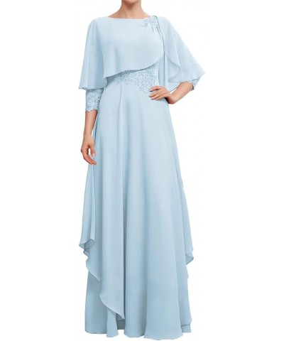 Mother of The Bride Dresses for Wedding Formal Evening Gowns Chiffon Ruffles Mother of Groom Dresses with Sleeves Sky Blue $3...