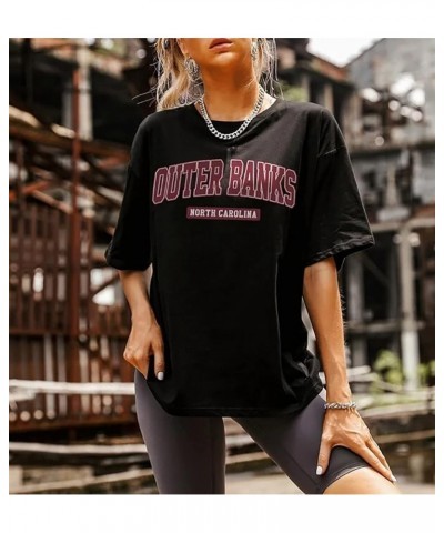 Women's Oversized Letter Graphic Tee Drop Shoulder Short Sleeve Longline Round Neck T-Shirt Top Black $16.23 T-Shirts