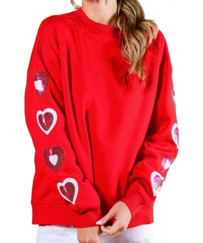 Women Oversized Heart Print Sweater Valentine 's Day Love Heart Sweatshirts Cute Graphic Long Sleeve Pullover Tops Sequin Red...