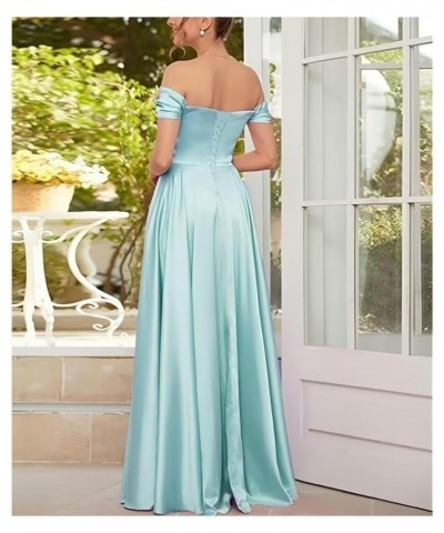 Women's Off Shoulder Prom Dresses with Slit Ruched Long Satin Formal Party Dresses 2024 Bridesmaid Dresses RO137 Orange $27.9...