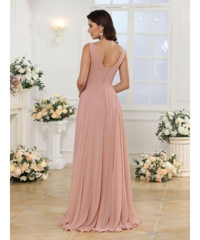 Women's V Neck Bridesmaid Dresses Long with Slit Ruffle A Line Chiffon Formal Evening Dress with Pockets VS039 Taupe $29.69 D...