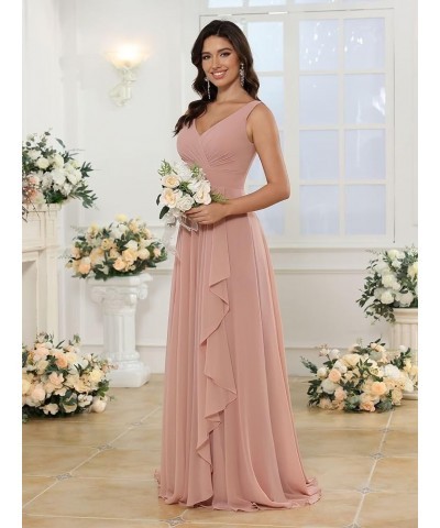 Women's V Neck Bridesmaid Dresses Long with Slit Ruffle A Line Chiffon Formal Evening Dress with Pockets VS039 Taupe $29.69 D...