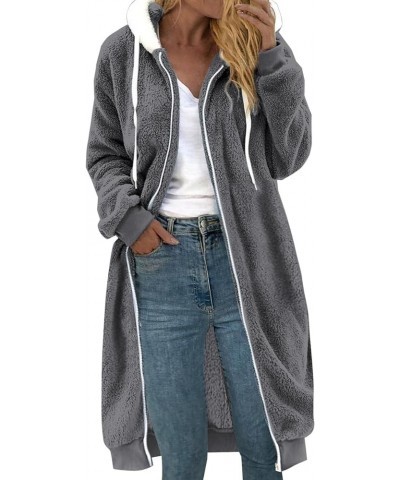 Women's Plus Size Solid Color Sweatershirt Fall Winter Zipper Drawstring Hooded Coat Solid Warm Wool Knit Cardigan Dark Gray ...