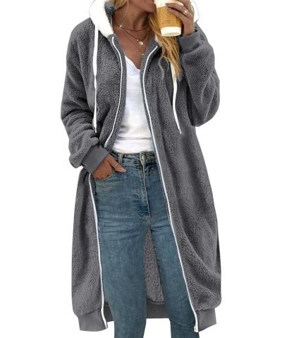 Women's Plus Size Solid Color Sweatershirt Fall Winter Zipper Drawstring Hooded Coat Solid Warm Wool Knit Cardigan Dark Gray ...