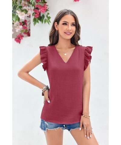 Womens Tops Summer Sleeveless V Neck Ruffle Flowy Shirts Casual Basic Vintage Elegant Blouse Tunic Burgundy $10.74 Tanks