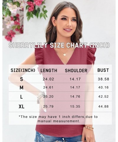 Womens Tops Summer Sleeveless V Neck Ruffle Flowy Shirts Casual Basic Vintage Elegant Blouse Tunic Burgundy $10.74 Tanks