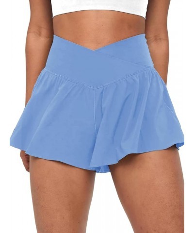 Crossover Flowy Shorts for Women 2 in 1 Athletic Butterfly Running Shorts Tennis Gym Workout Shorts with Pocket Sky Blue $14....